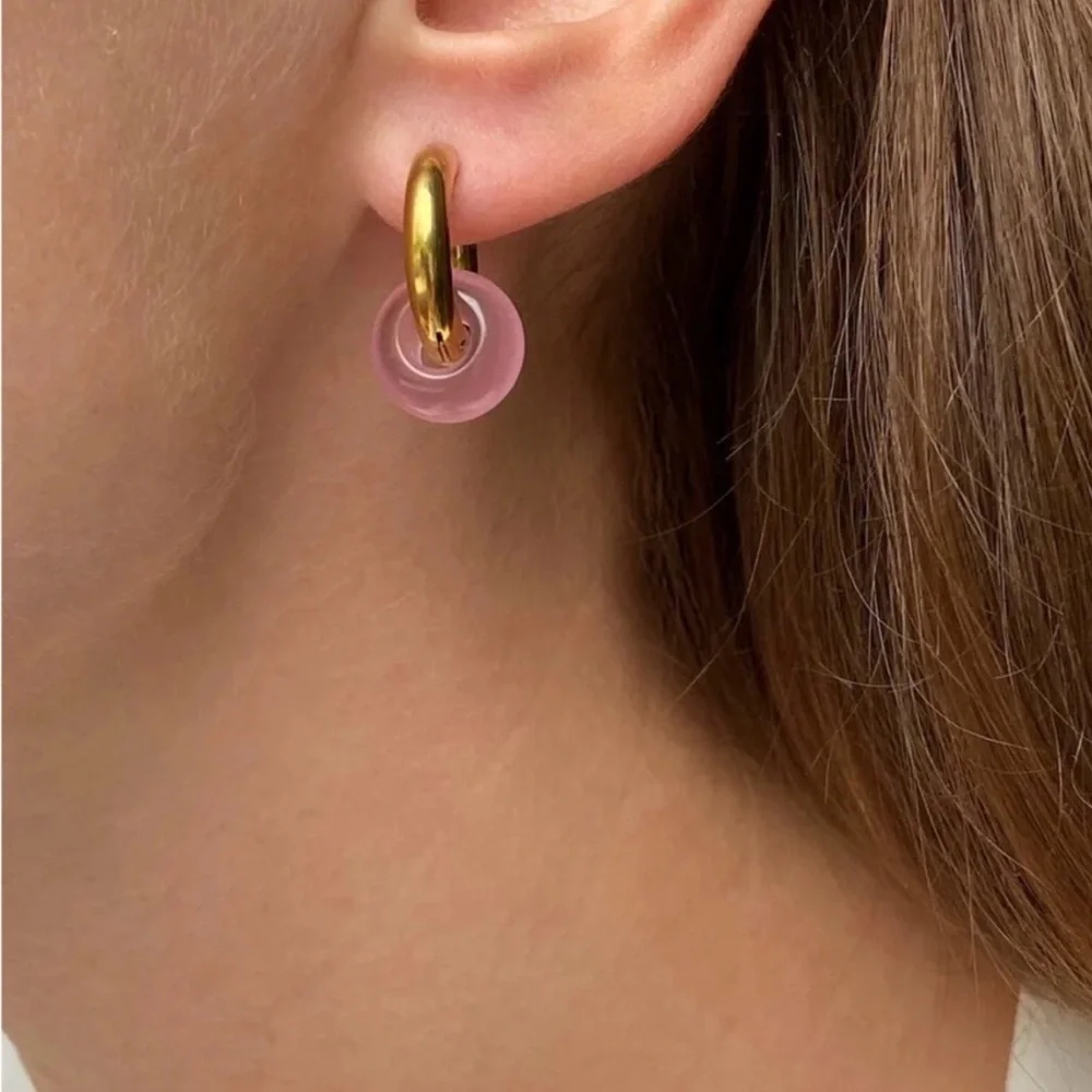 Blush Pink Natural Stone Hoop Earrings